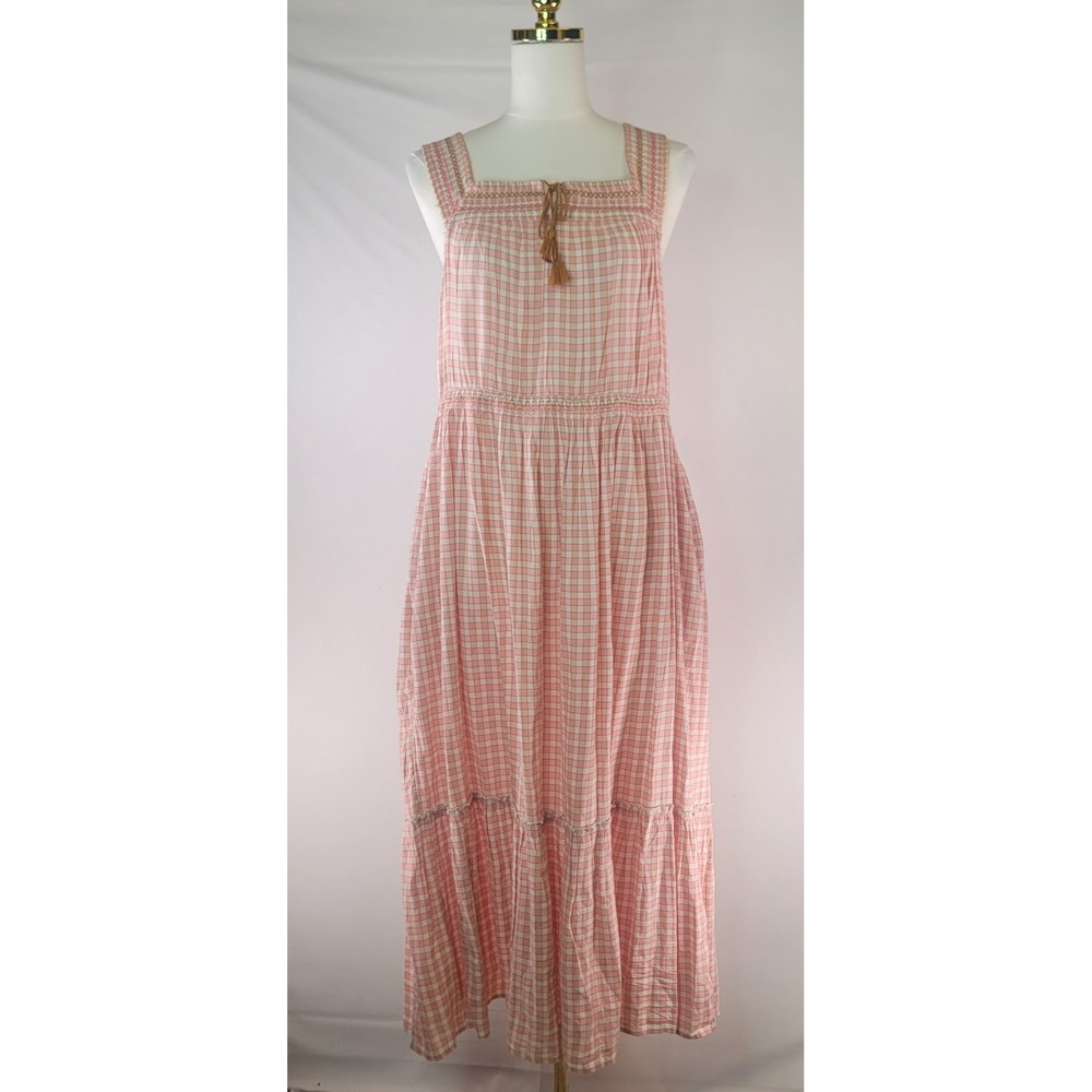 Old Navy Pink Gingham Maxi Dress Large Sleeveless Cottagecore Boho